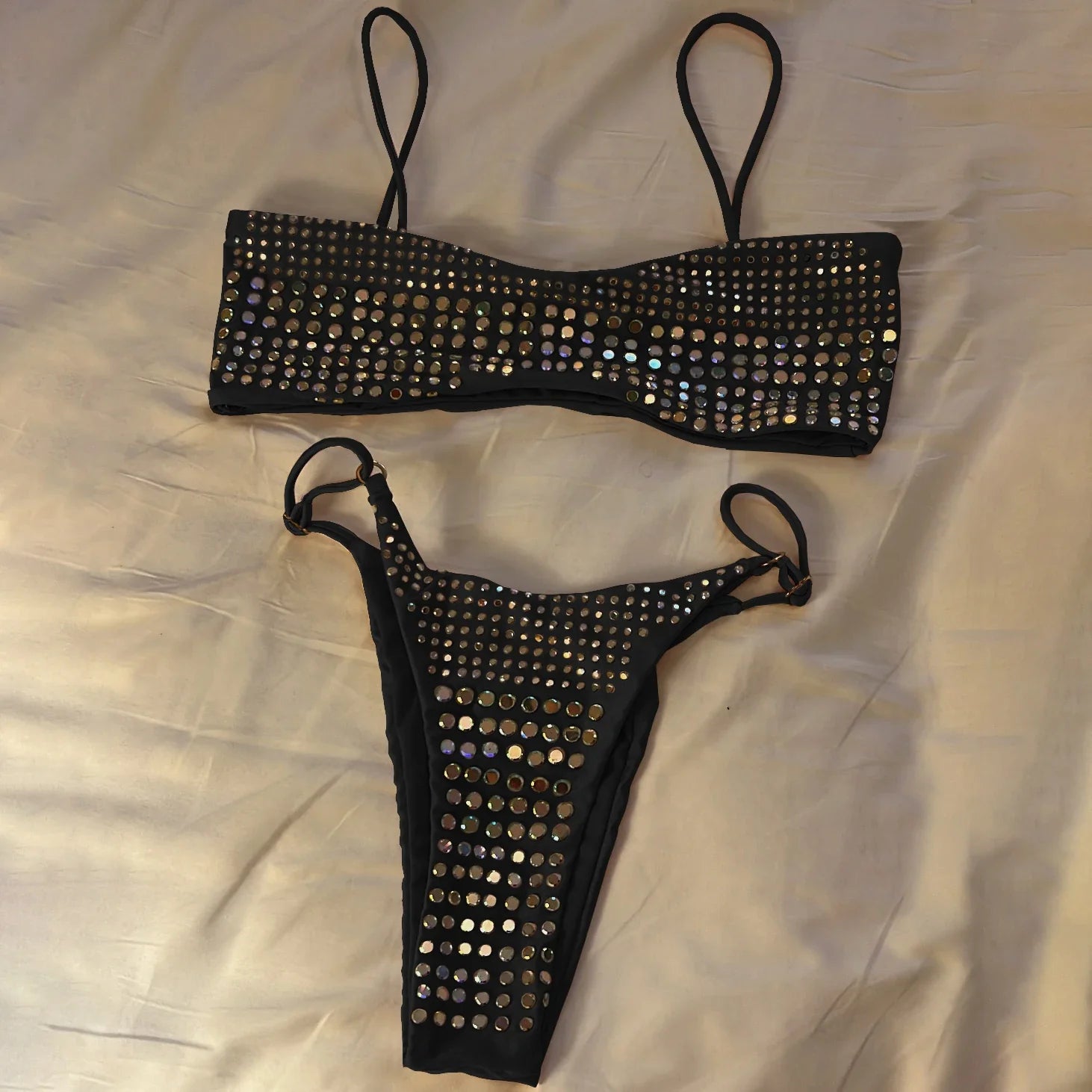 New Bandeau Biquini Sexy Bikini Women Swimsuit 2025 Female Swimwear Shiny Botton Swimming Suit Halter Bodysuit Beach Outfits
