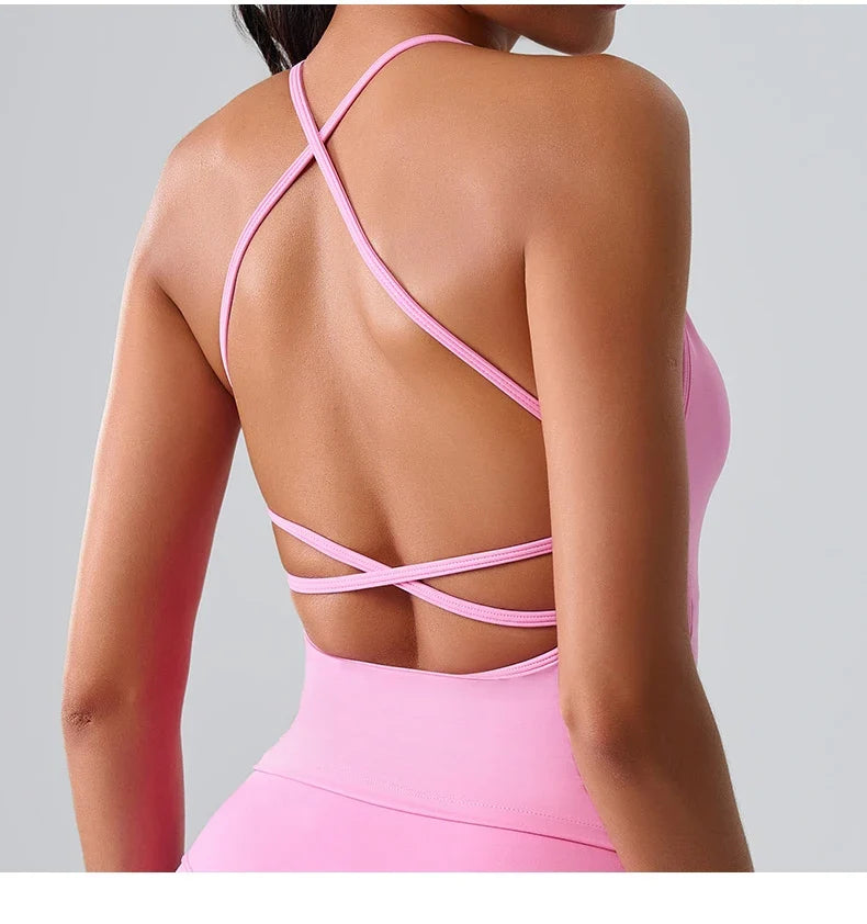 Women Sports Underwear Beautiful Back Cross Back Fitness Sports Bra Top Gym Yoga Athletic Tight Workout Jog Soft With Chest Pad