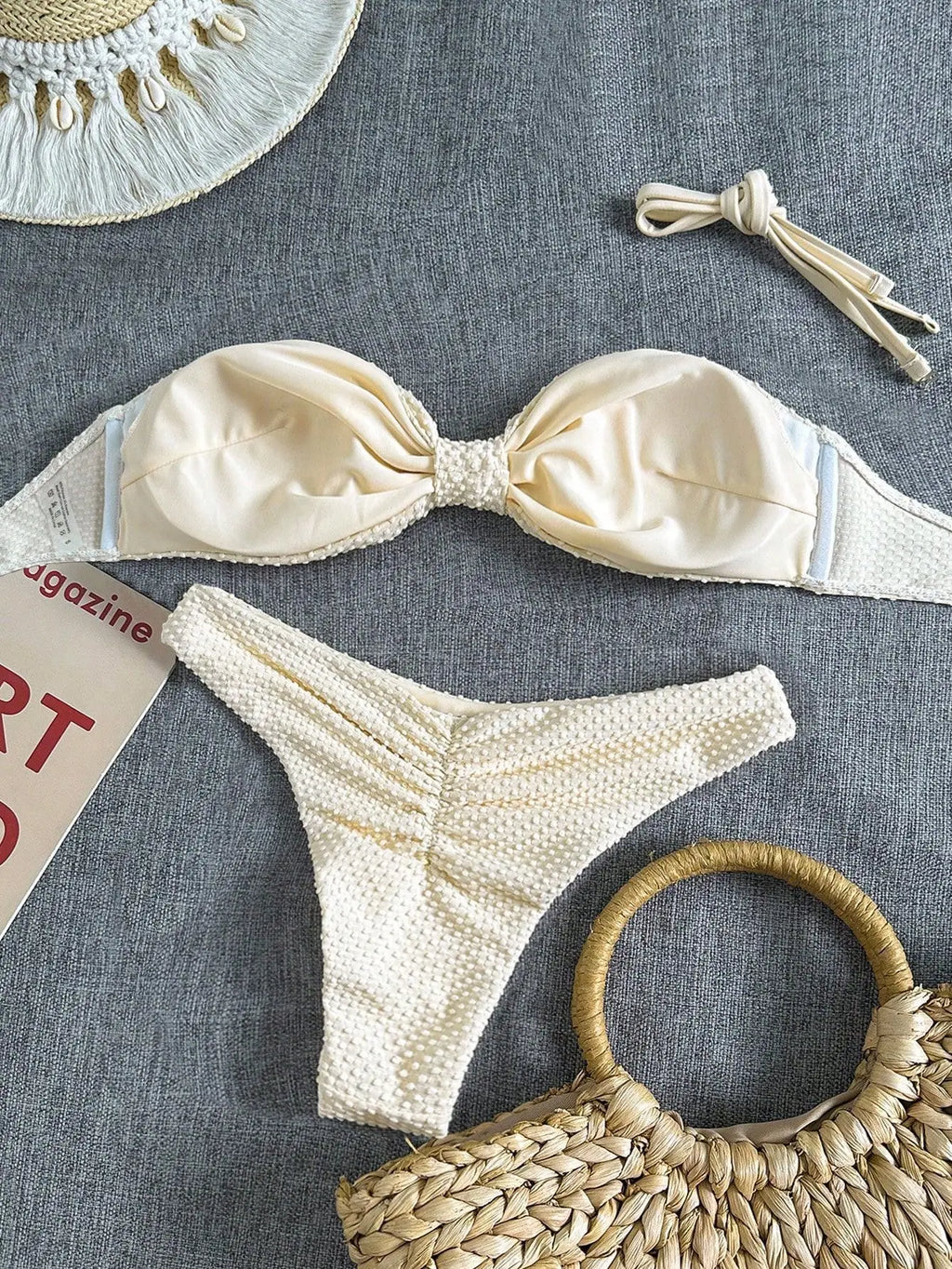 Sexy Bandeau Bikini 2026 Women Coffee Braiding Rope Pleate Tie Push Up High Waist Swimsuit Beach Holiday Bathing Suit Swimwear