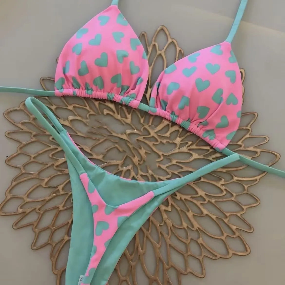 2026 Swimwear Women Cute  Cherry Print Brazilian Thong Bikini Set Sexy Thong Swimsuit Two Pieces Bathing Suit Women Beach Wear