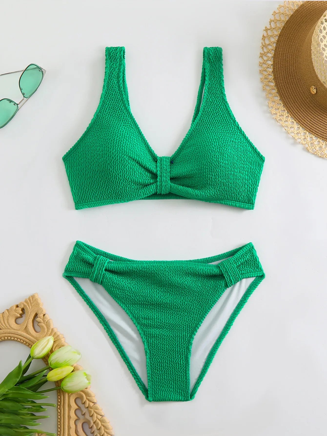 2026 New Sexy Bikini Two-Piece Swimsuit Pure Color High Elasticity Monochromatic Swimwear Comfortable Fit Women's Beachwear