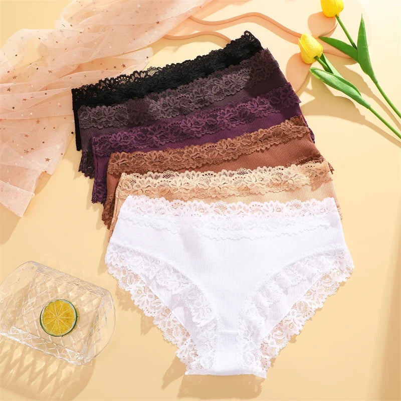 3PCS Sexy Lace Cotton Pants Women Low Waist Panties Underwear S-XL Solid Color Ladies Briefs Lingere Underware Comfortable Women