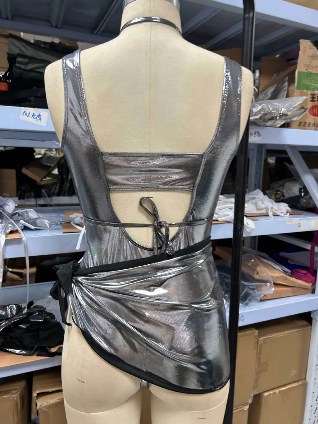 Shiny One Piece Swimsuit 2025 Women Sexy Silver Gold Hollow Out Criss Cross Skirt Swimwear Set Bathing Suit PU Swimming Monokini