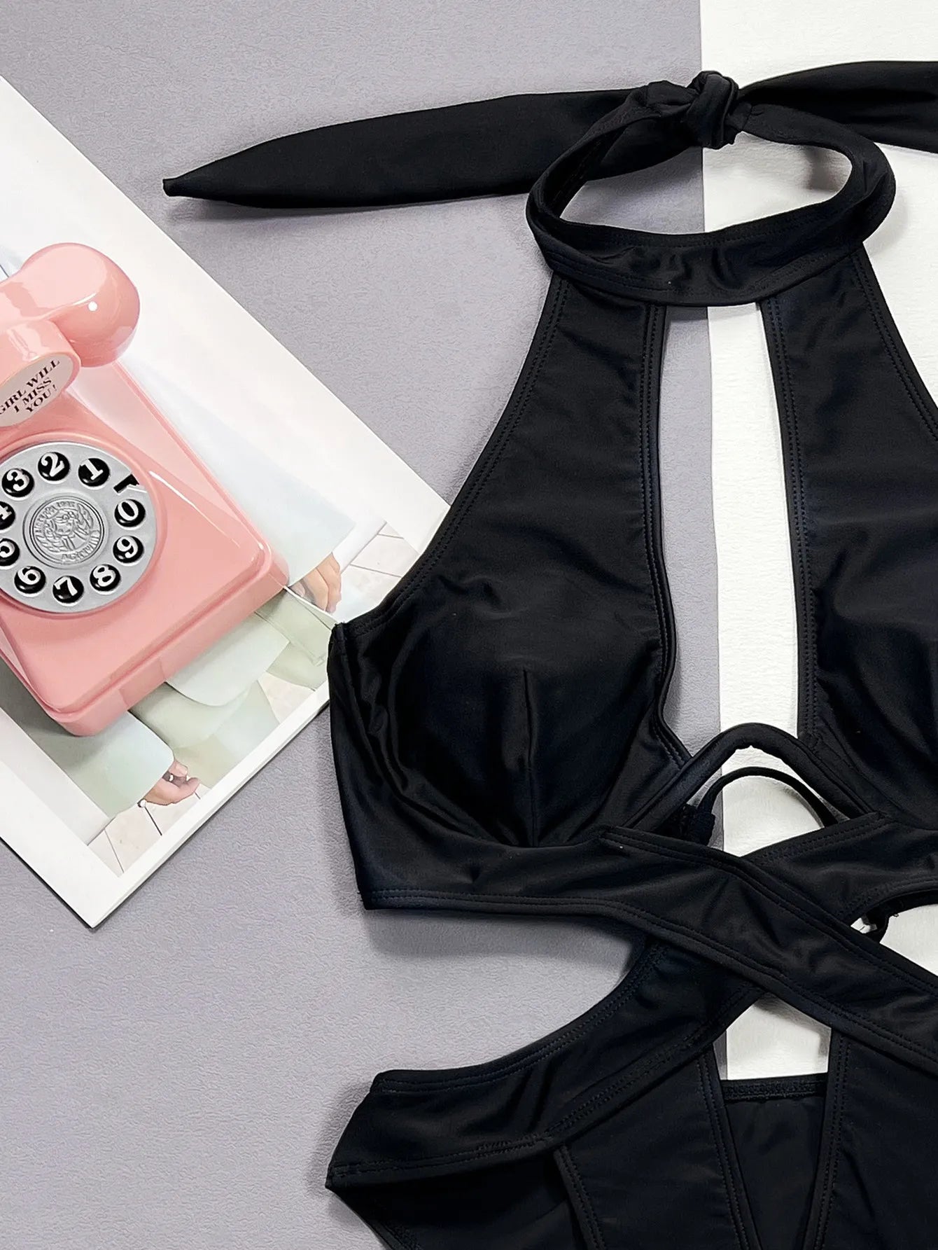 Sexy Hollow Out Bikini Set 2026 Women Black One Shoulder Bandage One Piece Swimsuit Summer Bathing Suit High Waist Swimwear