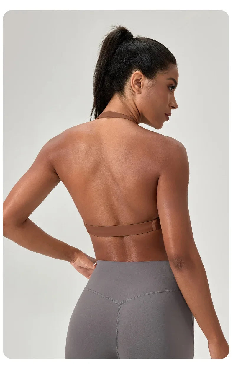 Women's Yoga Bra Halter Back Fitness Underwear Sexy Wire-Free Sports Vest Comfortable Breathable Bra