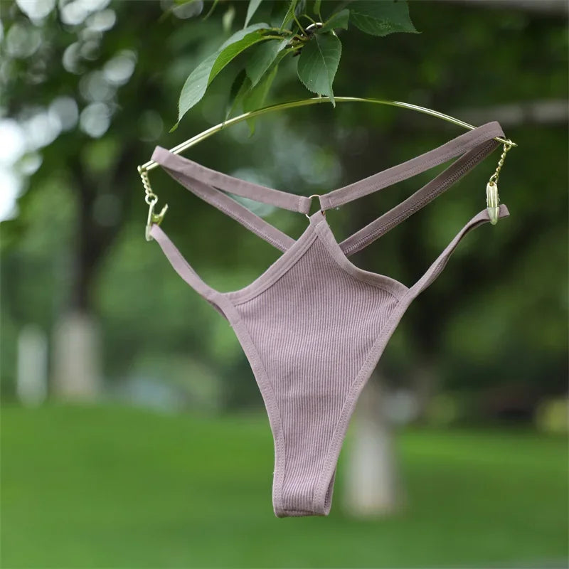 2PCS Women Sexy Cotton Panties Two Belts Hollow Out G-String Thongs Breathable Underwear for Female Solid Color Lingerie S-XL