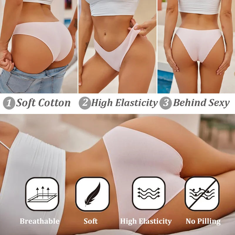 3Pcs Women's Cotton Seamless Briefs Intimates Women Sexy Panties Solid Color Breathable Underwear Female Low Waist Soft Lingerie