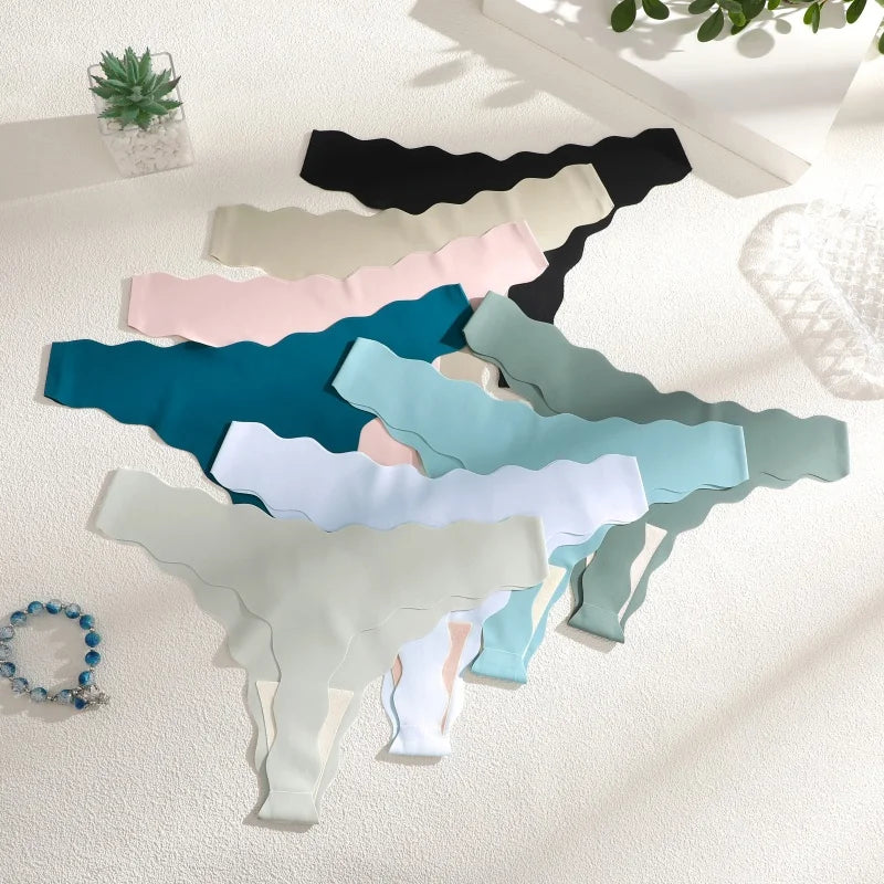 3PCS Women Seamless Panties Wavy Design Ultra-thin Panties Women Ice Silk Underwear Sexy Panty Low Waist G-string Female Solid