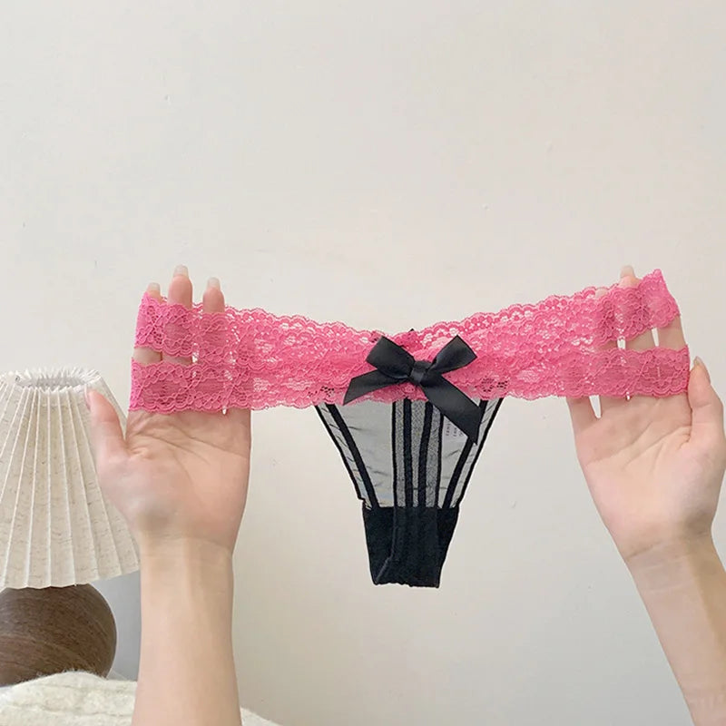 Lace G string Sexy Briefs Panties Women Underwear Thong High Quality Bowknot Transparent Underpants Lingerie Girls Intimates