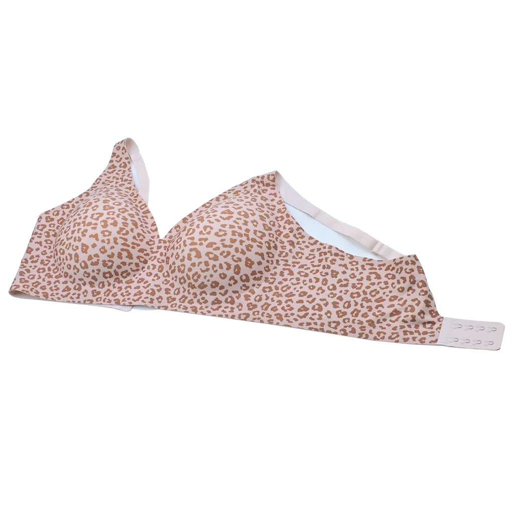 Women's Wire-Free Seamless Leopard Print Bra Soft Support Full Cup Thin Mold Bra Beautiful and Breathable Supportive Plus Up Bra