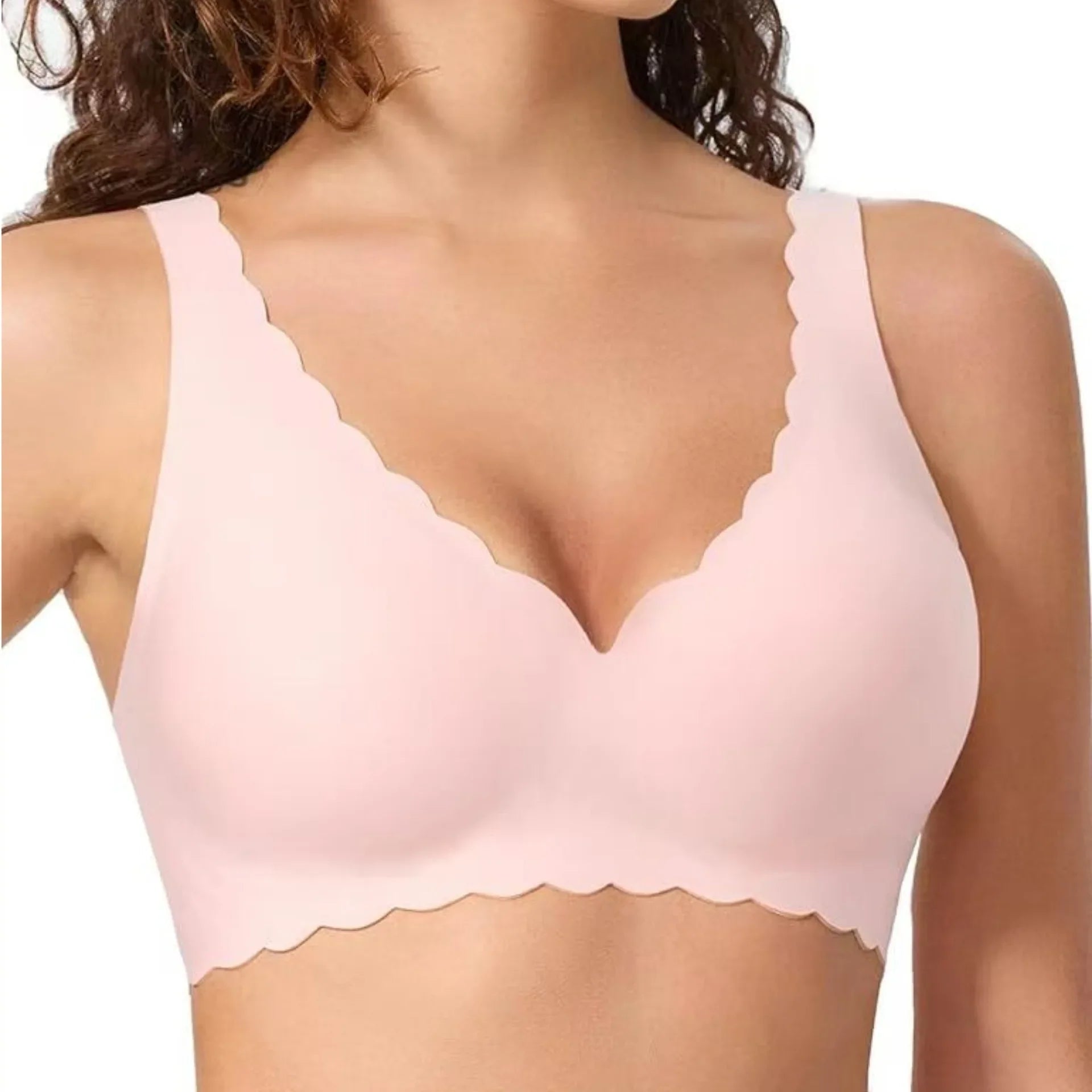 Women's Deep V Wave Seamless Jelly Bra Wire-free Seamless Bra Thin Mold 3/4 Cup Bra Comfortable Plus Size Push-up Underwear