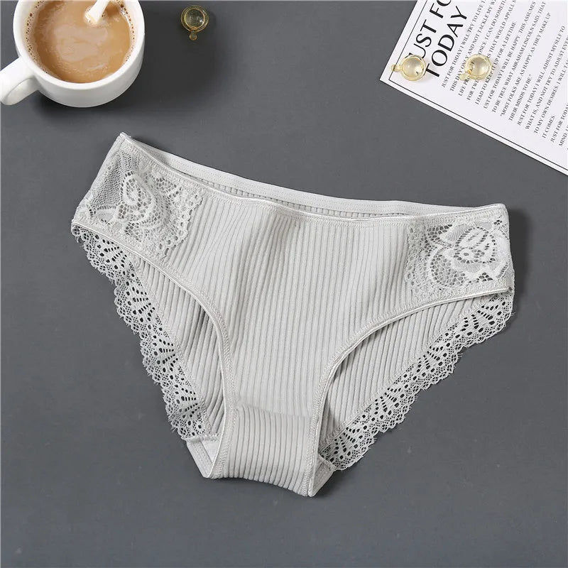 3Pcs/set Women's Cotton Panties M-2XL Women Patchwork Lace Underwear Sexy Low Waist Briefs Ladies Comfortable Underpants 2022