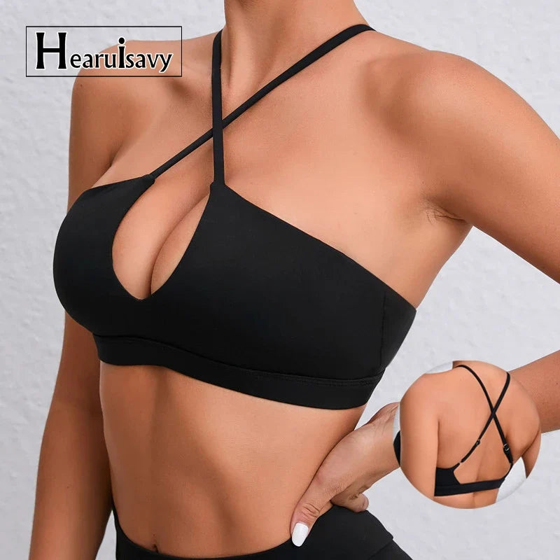 Hearuisavy Summer Gym Top Women Training Yoga Clothes Stretch Sports Underwear Fitness Workout Cross Yoga Bra Sexy Sports Bra