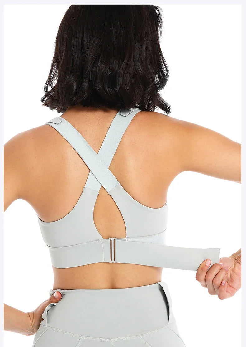 Sports Bras Tights Crop Top Women Yoga Vest Front Zipper Plus Size Adjustable Strap Shockproof Gym Fitness Athletic Brassiere