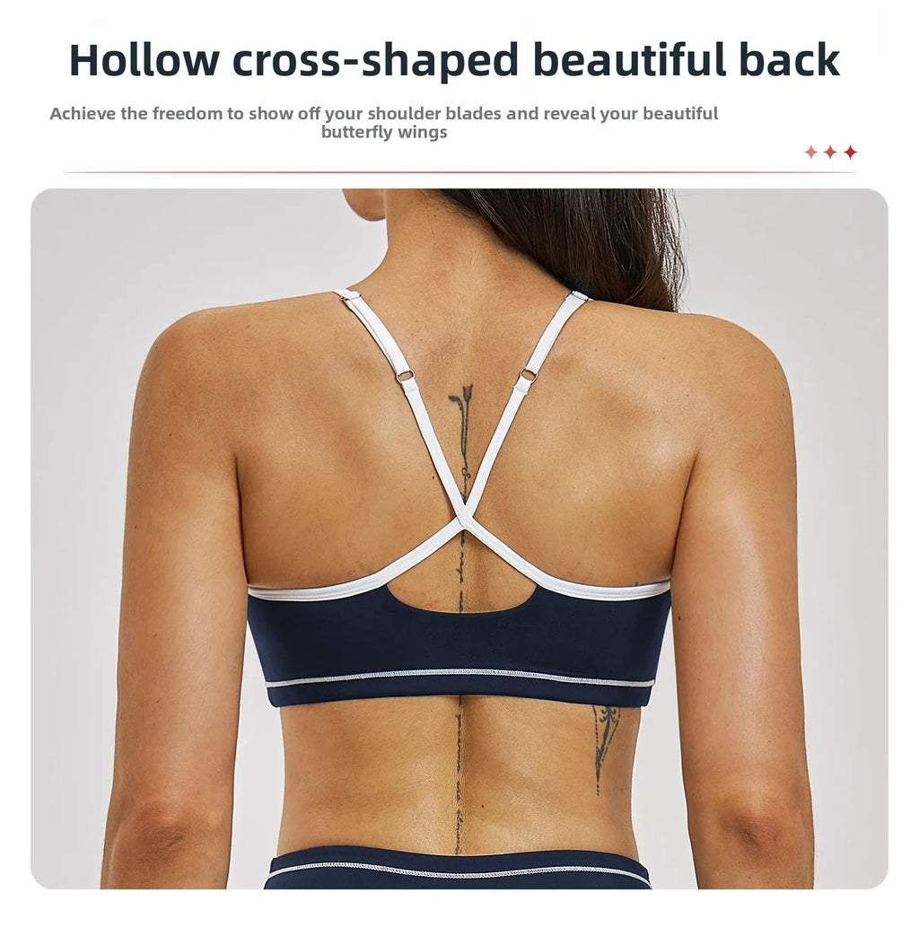 Yoga Bra U-Shaped Adjustable Shoulder Strap Cross Back Women Fitness Sports Bra Top Gym Yoga Athletic Tight Workout Jog Soft Pad