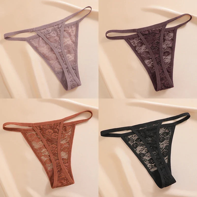 4PCS/Set Women's Underwear Lace Panties Floral Lingerie Woman Panties Sexy Thong G-String Female Pantys Perspective Intimates Ne
