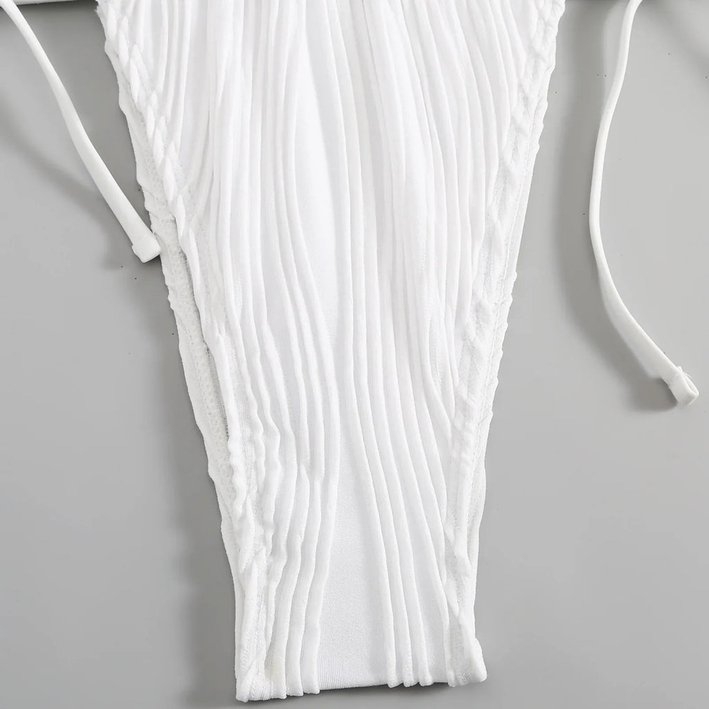 2026 New Deep V One Piece Black Swimsuit Halter Solid Color Women's Backless Bathing Suit Bandage White Swimwear For Female