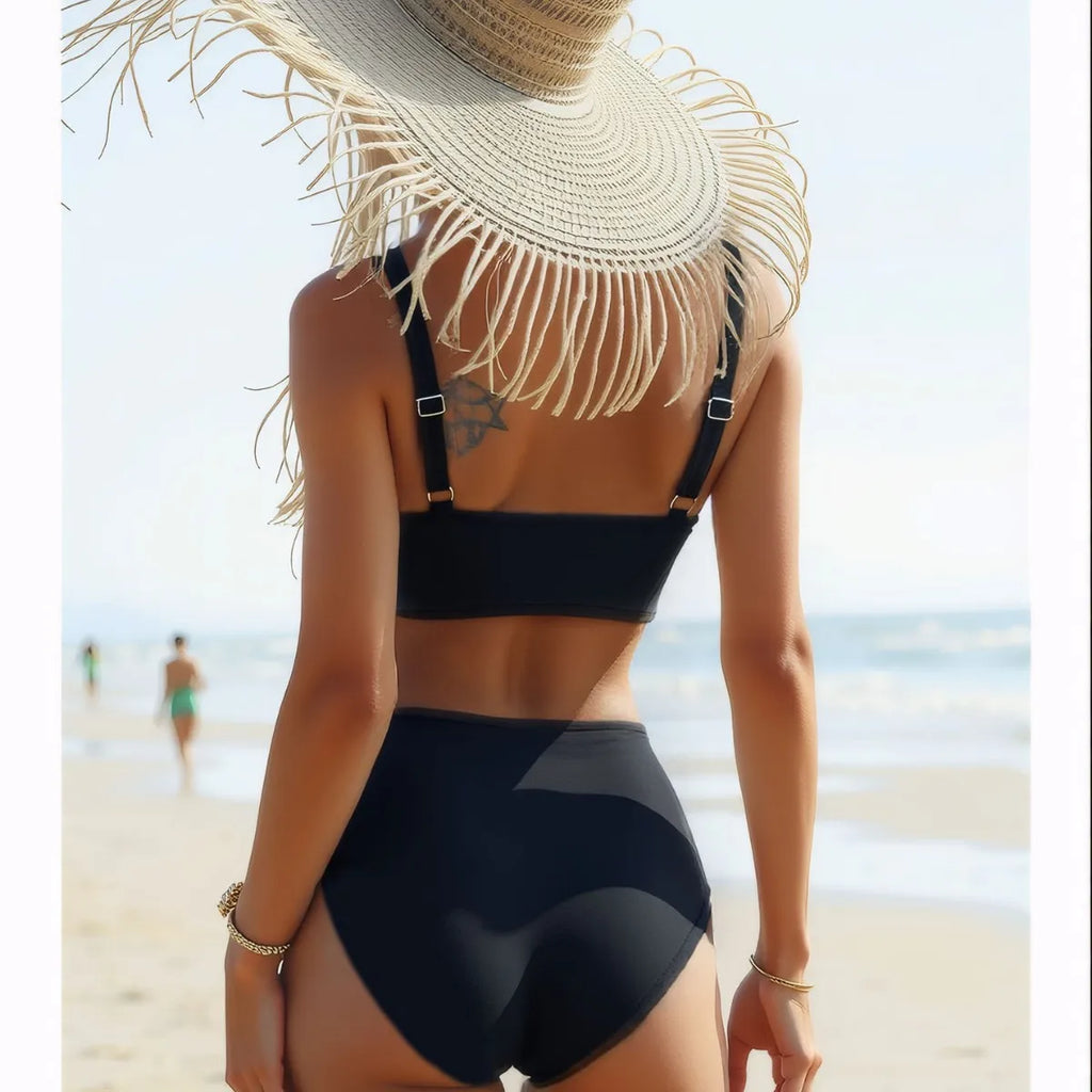 2026 Sexy Strappy Bikini High Waist Swimsuit Women Black Mesh Swimwear Female Bathers Bathing Swimming Suit Padded Beachwear