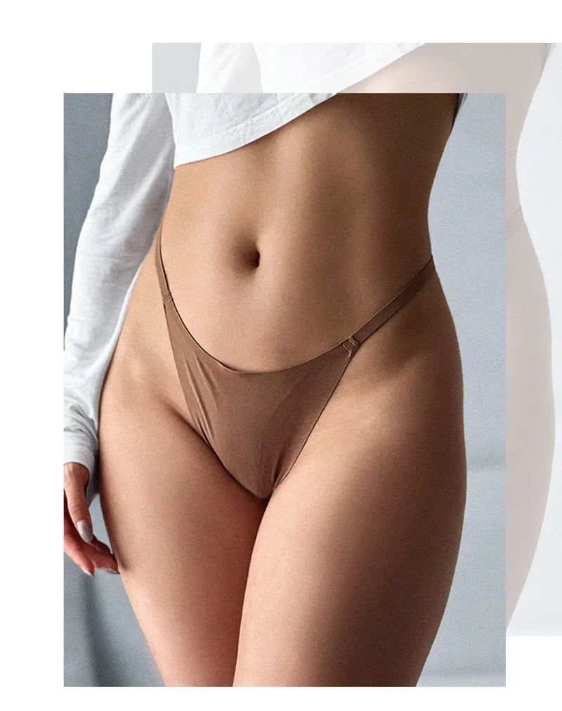 Ice Silk Seamless Women Thong Low Waist Sexy G String Quick Drying Panties Simple Underwear Traceless Thin Sports Yoga Briefs