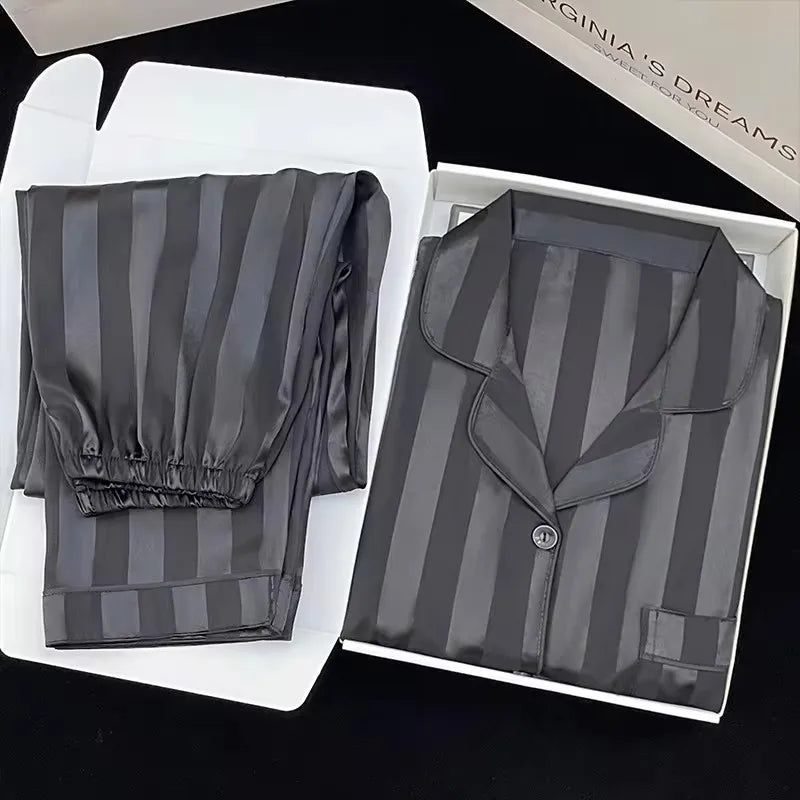 High Quality Ice Silk Light Luxury Pajamas Women's Pajama Spring and Autumn Style Long Sleeve Home Set Satin Nightwear Sleepwear
