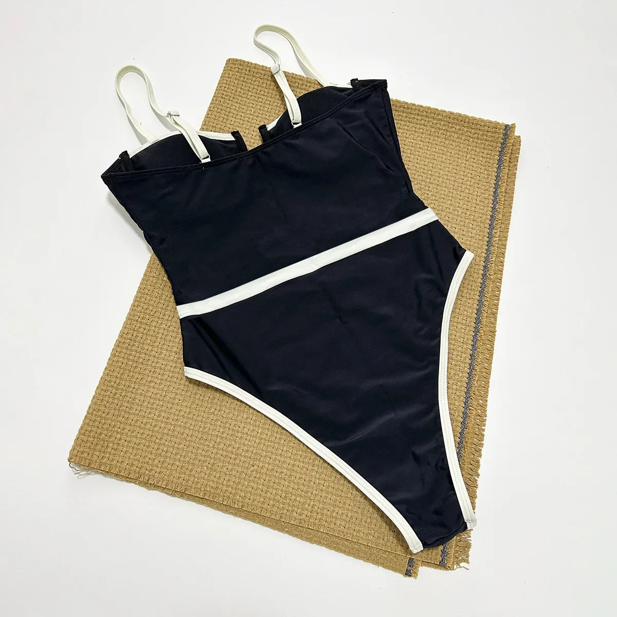Women's Black Patchwork One Piece Swimsuit Sexy Slim Suspender Backless Monokini Bikini Underwire Push Up Bathing Suit Swimwear