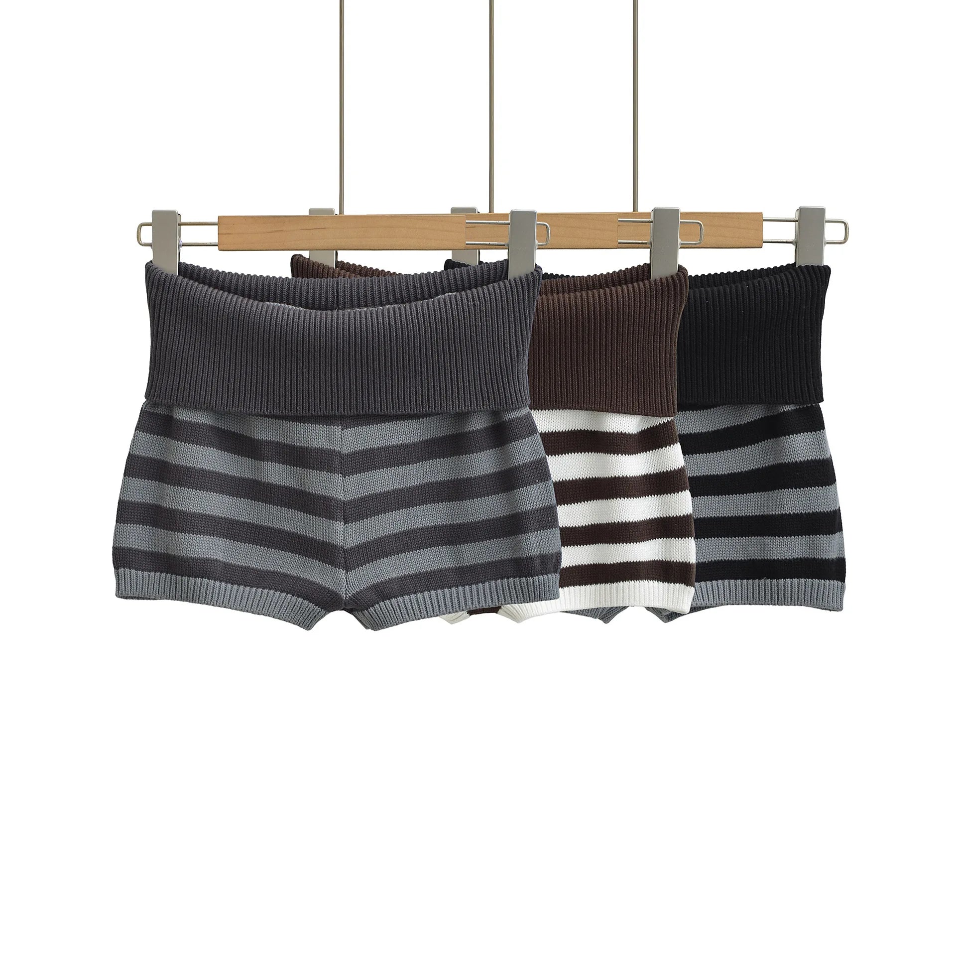 Spring Striped Knitted Shorts Fashion Striped Elastic Waist Versatile Straight Casual Knitted Shorts For Woman Fashion 4Z0M