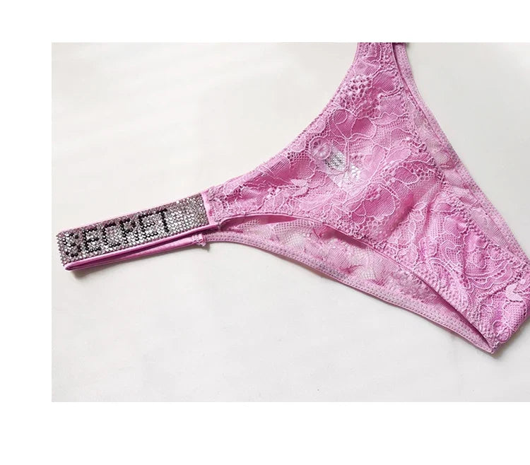 Rhinestone Lace Letter Sexy G String Women Panties Seamless Girls Underwear Transparent Thong For Female Low Rise Ladies Briefs