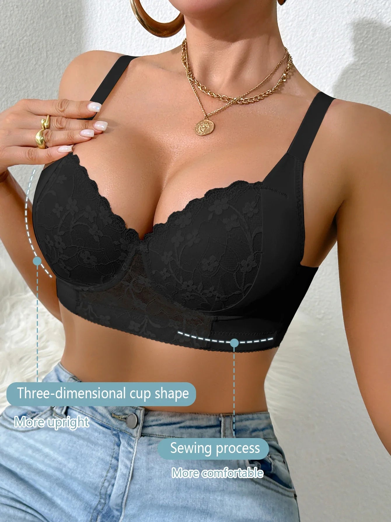 Women's a B C D Cup Lace-Trimmed, Side-Breast-Enhancing, Skin-Fitting Shaping Bra with Underwire, Minimizer Sports Breathable and Comfortable Bra