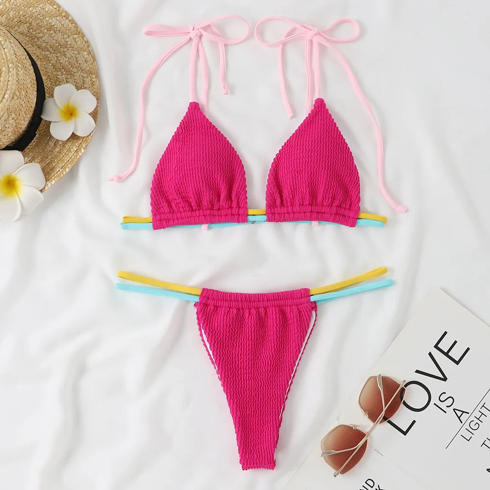 2026 New Fashion Sexy Bikini Solid Swimsuit Women Swimwear Push Up Set Brazilian Bathing Suit Summer Beach Wear Swimming