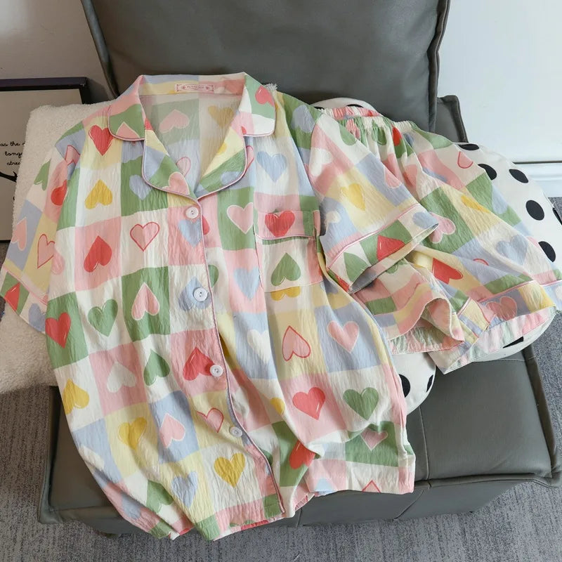 Thin Cotton Women's Short-sleeved Pajamas Set Summer Cute and Casual Sweet and Girly Thin Home Wear Set Sausage Dog Sleepwear