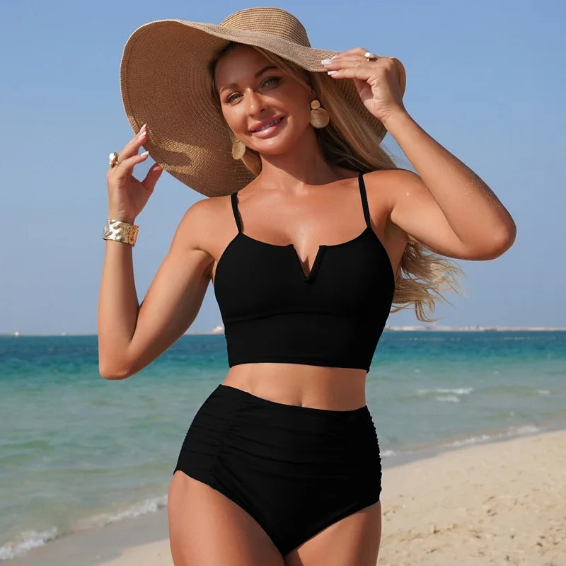 2026 New Black Women's Bikini Sexy Blue Two-Piece Swimwear High Elasticity Quick Dry Nylon Fabric with Chest Pad Orange Swimsuit