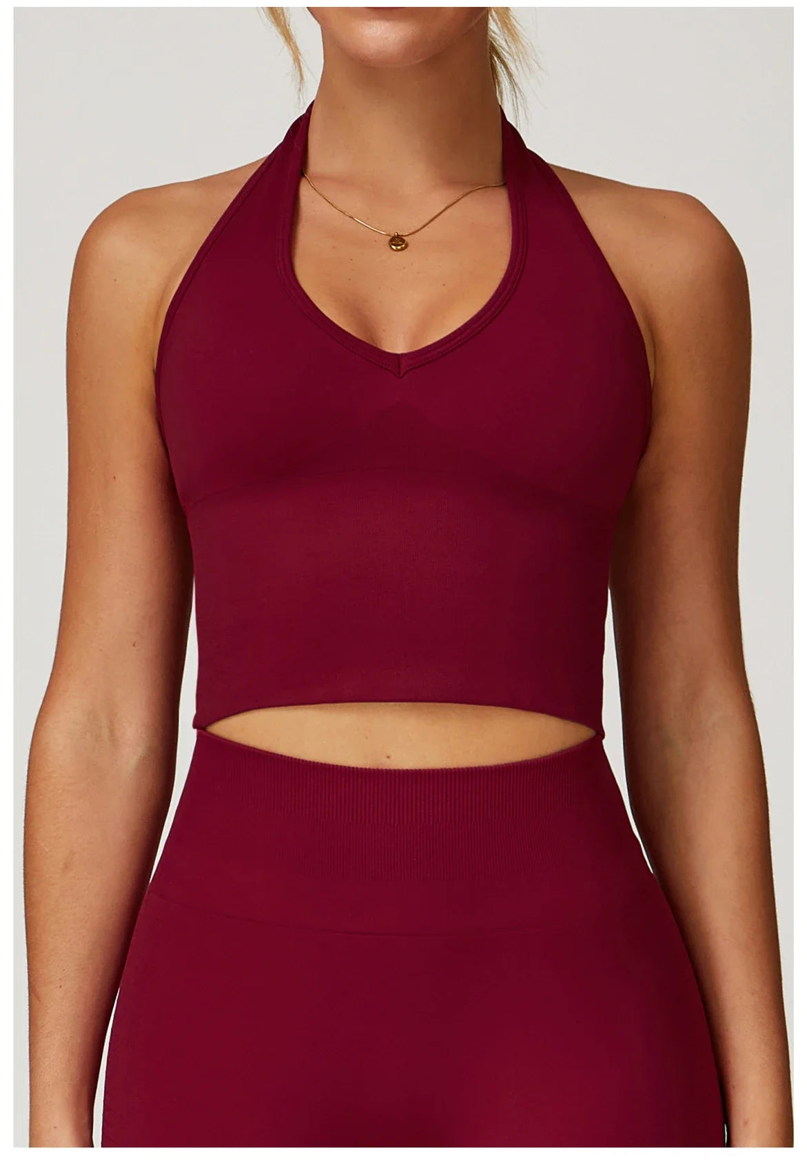Seamless High Stretch Sports Bra Women Halter Yoga Bra Padded Backless Sports Bras Gym Crop Top Push Up Workout Yoga Tops Woman