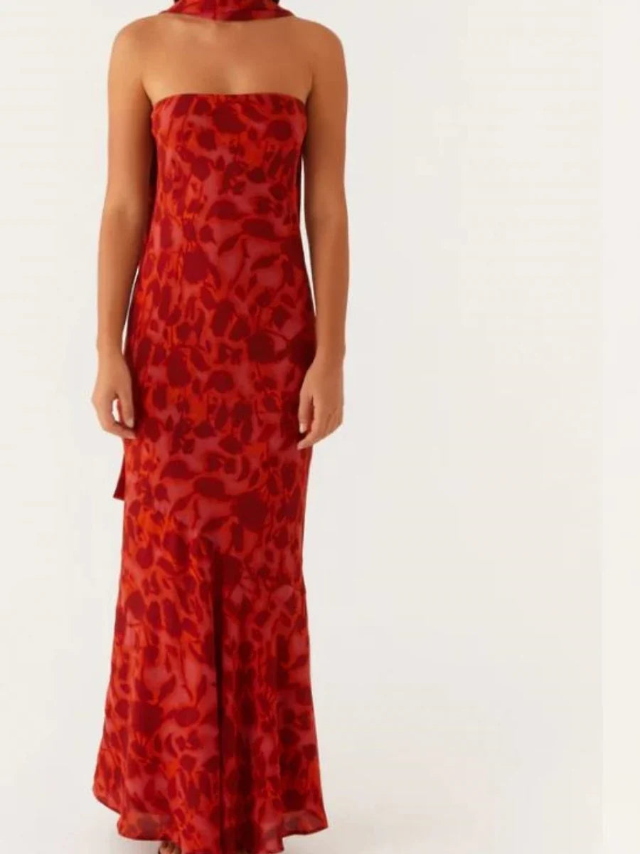 Women Long Bodycon Dress With Scarf Tube Maxi Dress Sexy Summer Strapless Dresses Off Shoulder Sundress Evening Vestidos