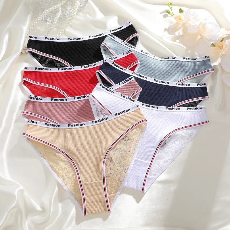 3Pcs/Set Women's Cotton Lace Panties V-Waist Sexy Sport Low Waist Briefs S-XL Comfortable Underwear Female Soft Color Underpants