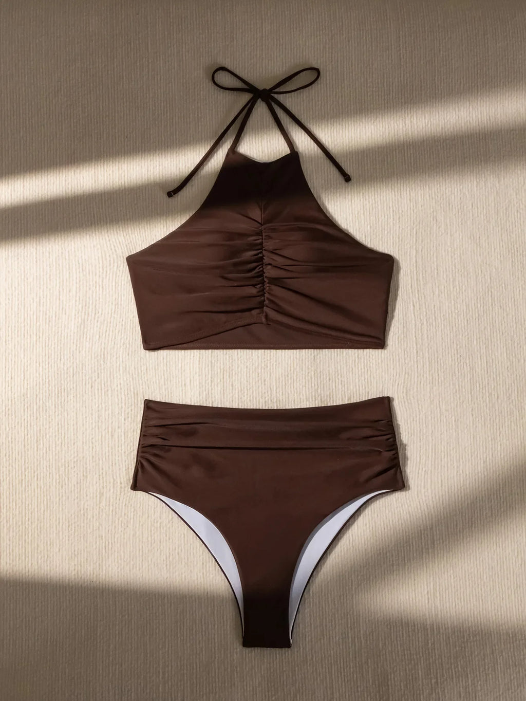 2026 Halter Wrinkled High Neck Female Swimsuit High Waist Bikini Women Swimwear Two-pieces Bikini set Bather Bathing Suit Swim