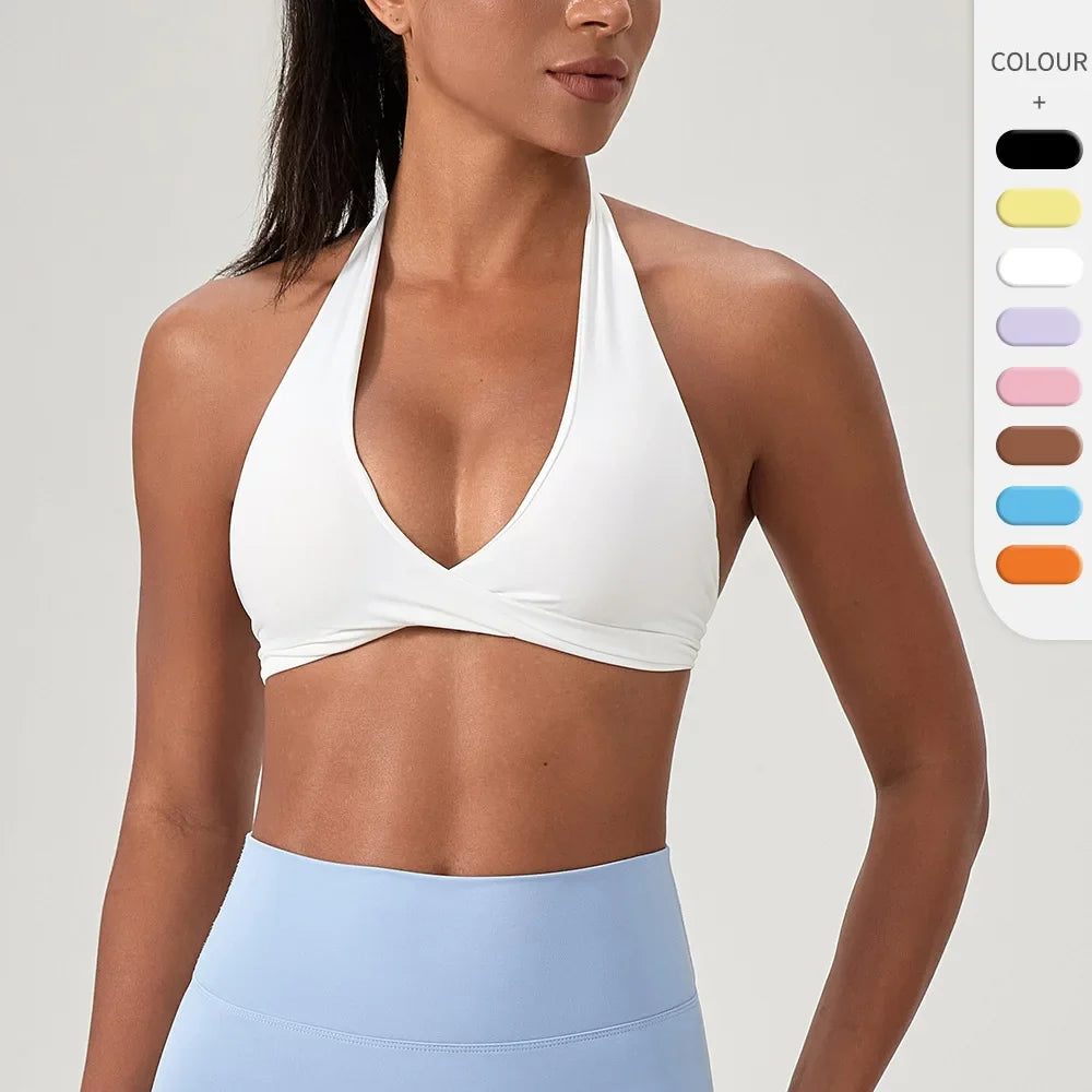 Women's Yoga Bra Halter Back Fitness Underwear Sexy Wire-Free Sports Vest Comfortable Breathable Bra