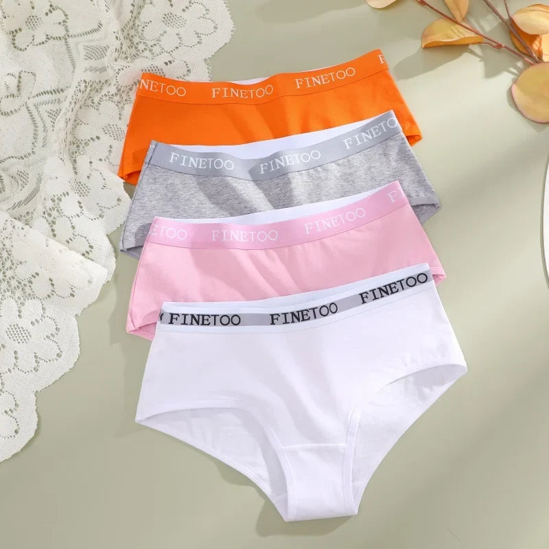 FINETOO 4Pcs Women's  Cotton Panties Sexy Breathable Low Waist  Briefs Letter Straps Underwear Soft Stretch Comfortable Lingerie