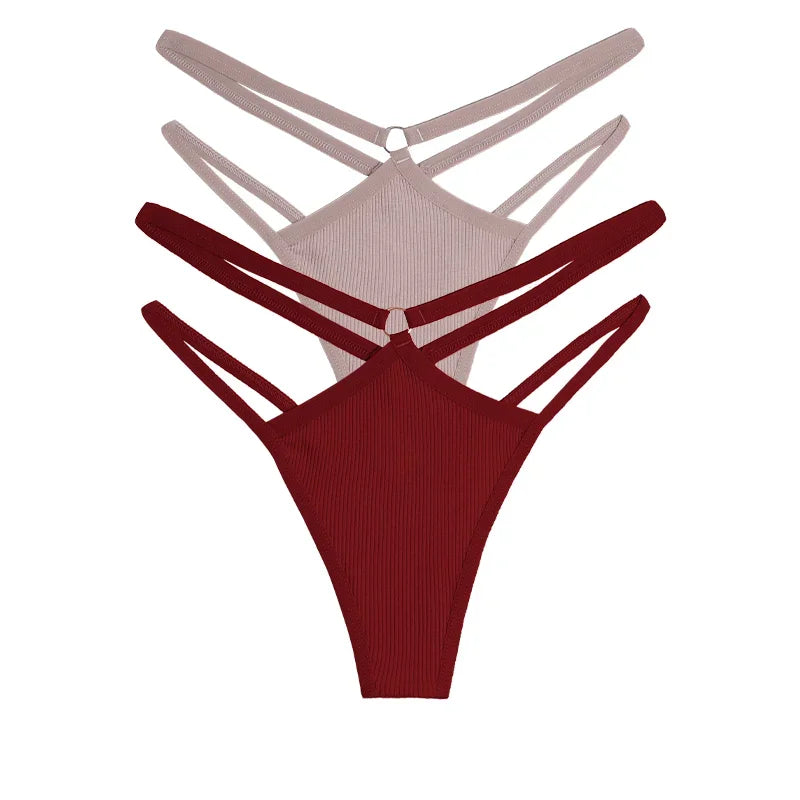 2PCS Women Sexy Cotton Panties Two Belts Hollow Out G-String Thongs Breathable Underwear for Female Solid Color Lingerie S-XL