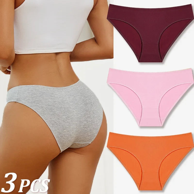 3Pcs Women Cotton Panties for Women Sexy S-XL Low Waist Briefs Female Breathable Underwear Girl Intimates Lingerie Solid Color
