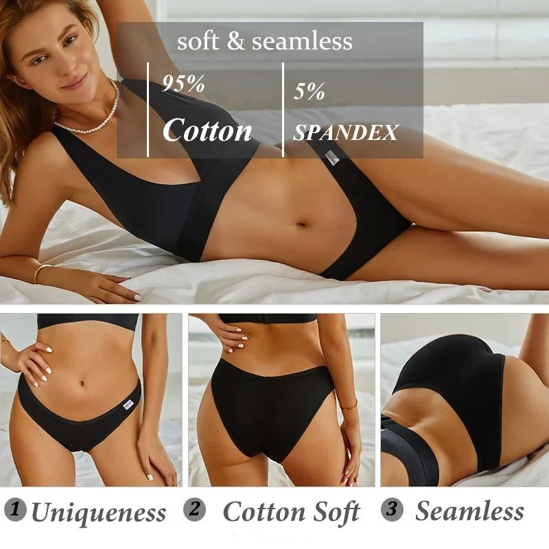 3PCS Women Cotton Panties Female Sexy Intimates Low Rise G-String Thongs Ladies Bikini Girl Solid Color Underwear Soft Lingerie