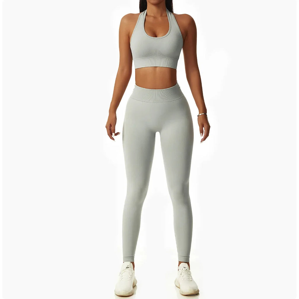 Sexy Halter Yoga Bra Gym Workout Push Up Running Sports Underwear Gathering Sports Vest Beautiful Back Fitness Top