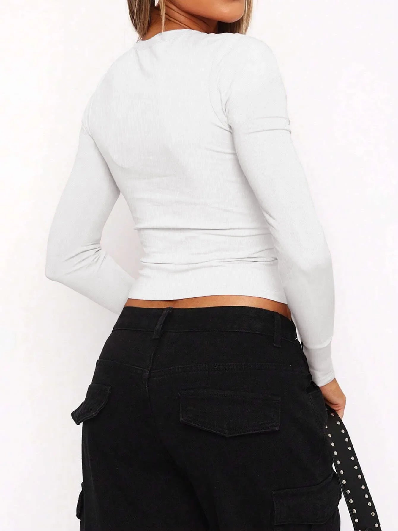 Women's Casual Solid Color Basic Slim Fit Long Sleeve T-Shirt Comfort O-Neck Crop Top Spring/Fall Streetwear
