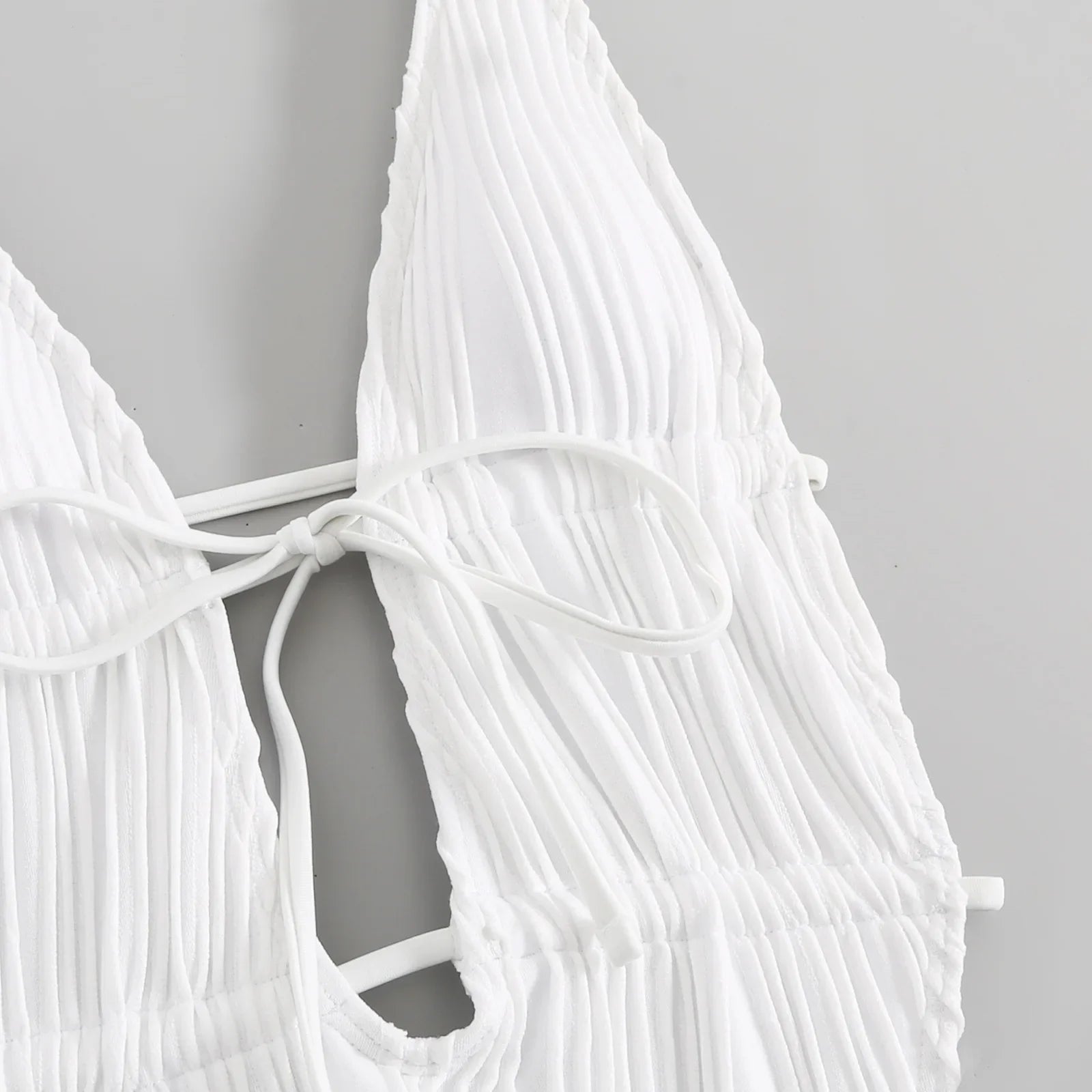 2026 New Deep V One Piece Black Swimsuit Halter Solid Color Women's Backless Bathing Suit Bandage White Swimwear For Female