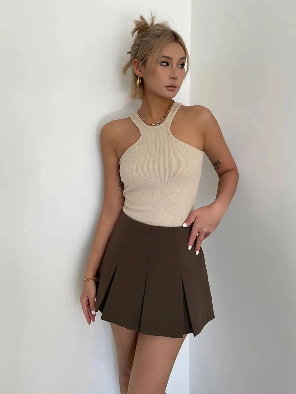 WOMENGAGA American High Street A-line Short Unif School Girl Fairy Grunge Skirt High Waist Pleated Skorts Streetwear Lovely HM2O