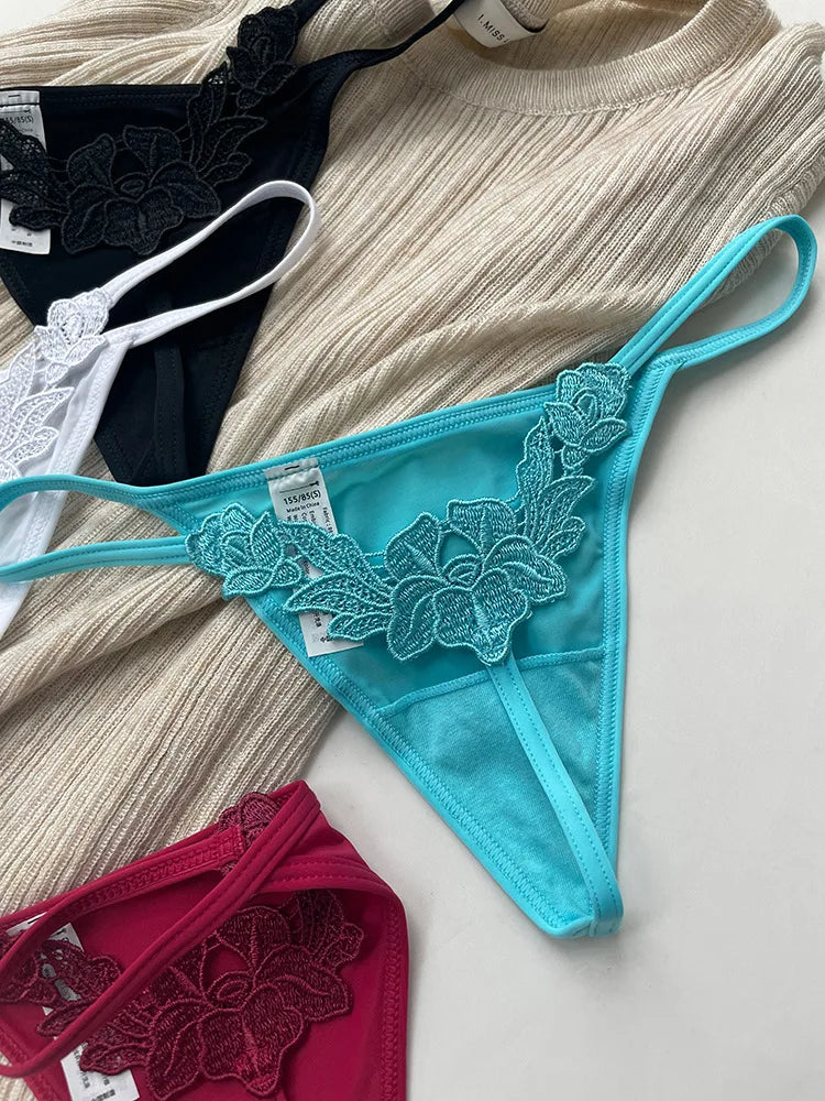 Floral Embroidery Sexy G String Underwear Women Panties T-Back Briefs Female Lingerie Erotic Girls Thongs Bikini Size S-XXL