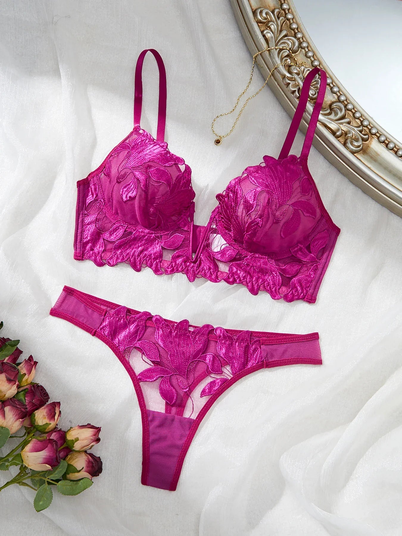 Floral Valentine Charming Brief Panty Underwear Sexy Nighty Fancy V Underwear Brief Set for Lady