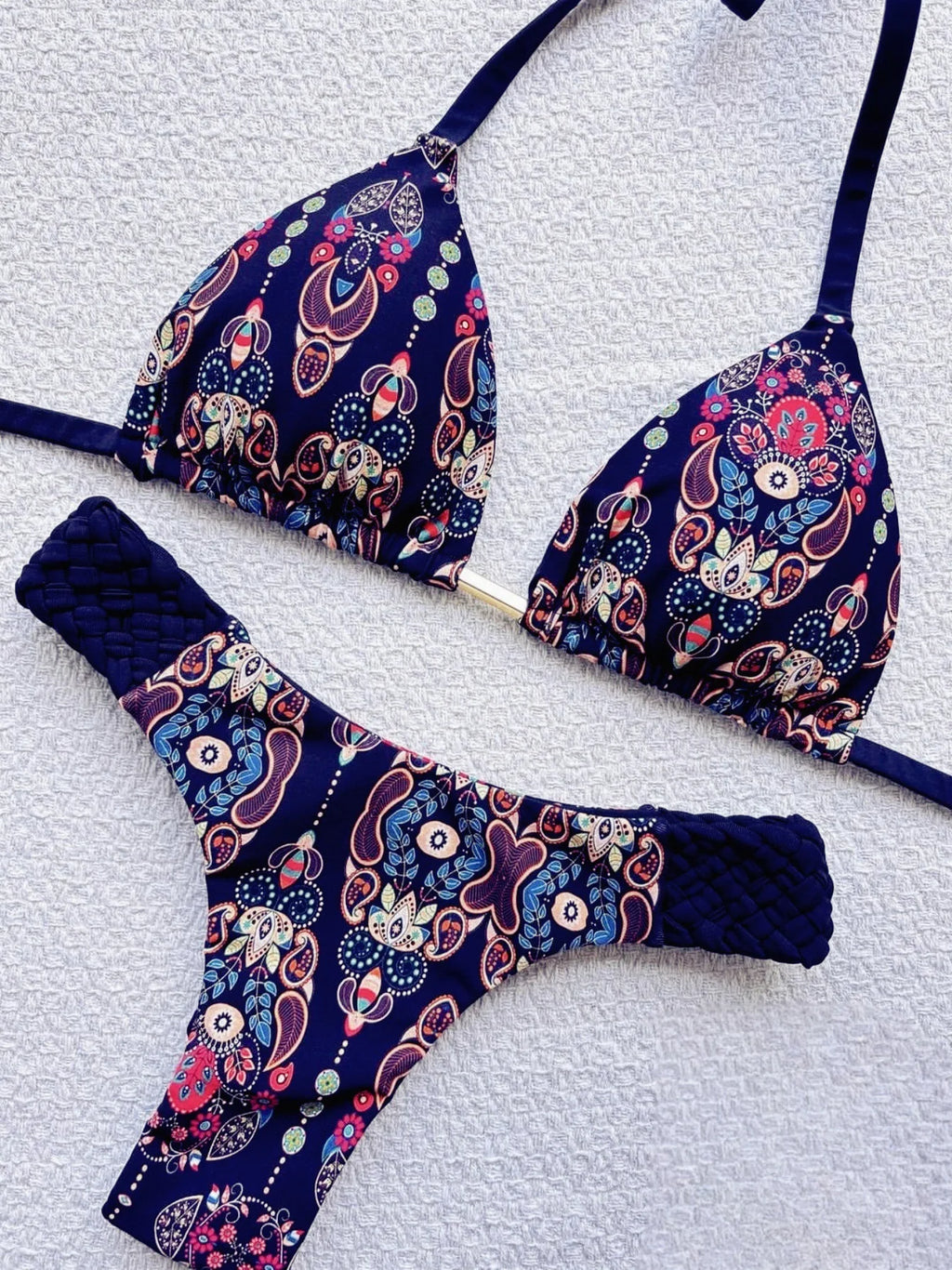 Sexy Vintage Print Bikini Set 2025 Women Orange Cut Out Weave Thong Swimsuit Bather Bathing Suit Two Piece Swimwear Biquini