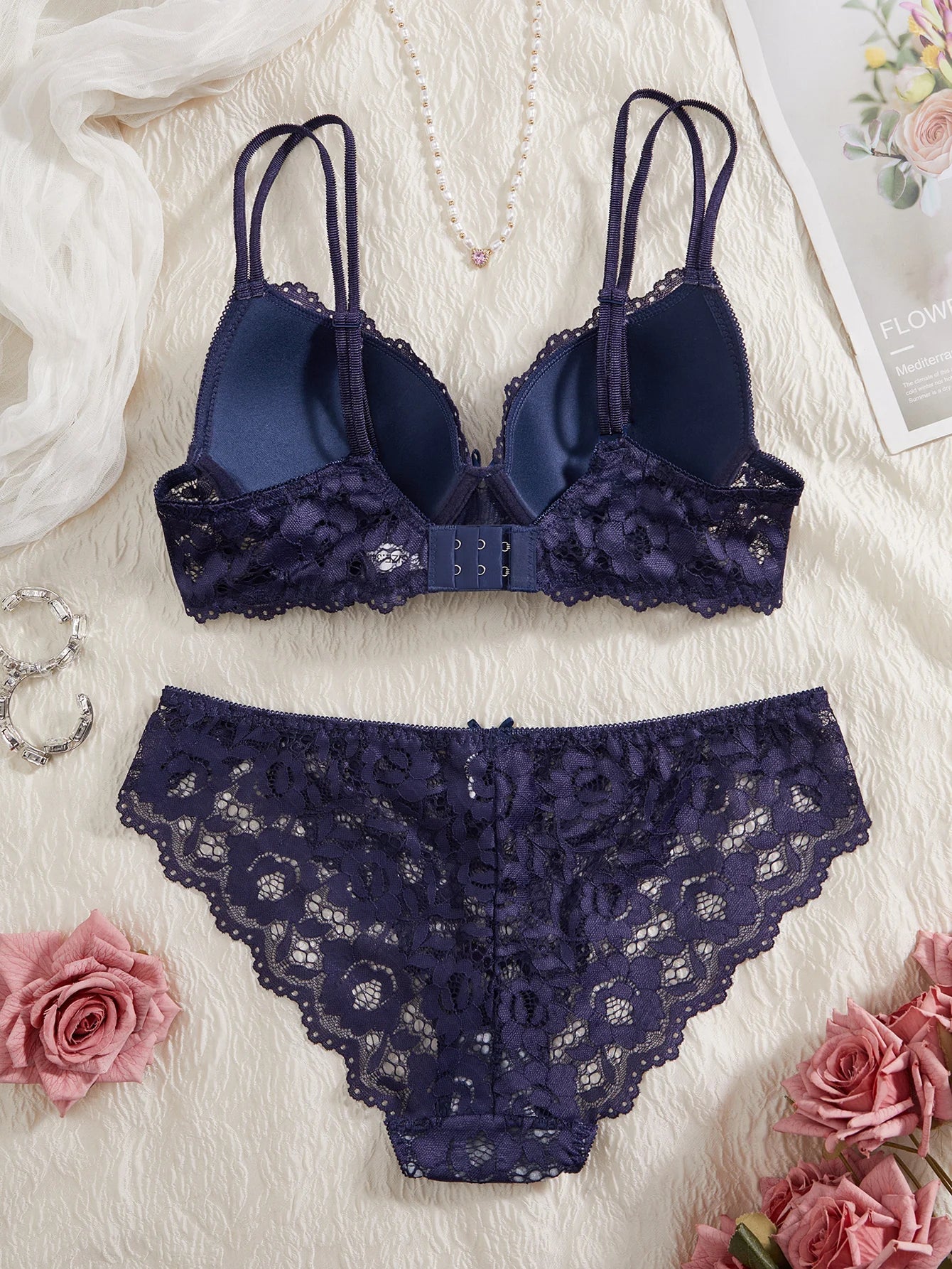 6-Piece Set Lace Women's Underwear Set No Lining Lace Push up Bra Comfortable Fitting Sexy Mesh Lace Panties Women's Bra Set
