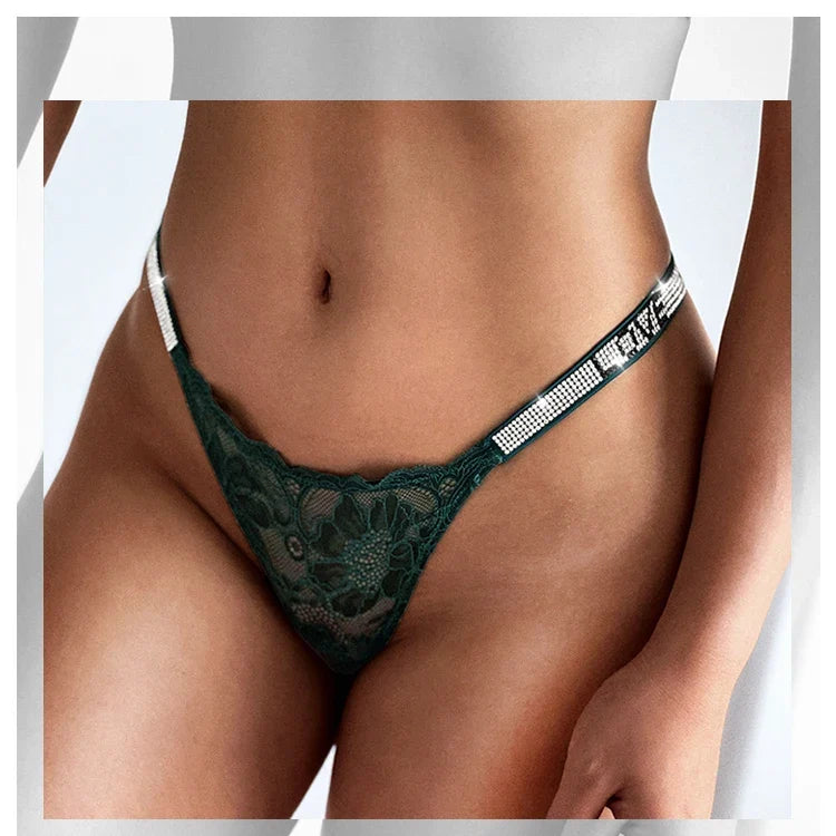 Rhinestone Lace Letter Sexy G String Women Panties Seamless Girls Underwear Transparent Thong For Female Low Rise Ladies Briefs