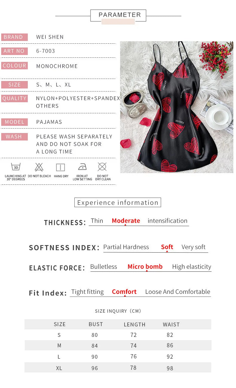 Valentine's Day Red Lip Print Satin Slip Straps Nightdress V Neck Backless Mini Sleep Dress Women's Nighties Sleepwear Dresses